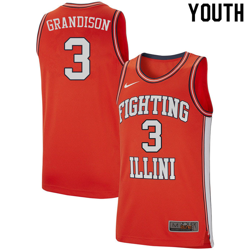 Youth #3 Jacob Grandison Illinois Fighting Illini College Basketball Jerseys Sale-Retro